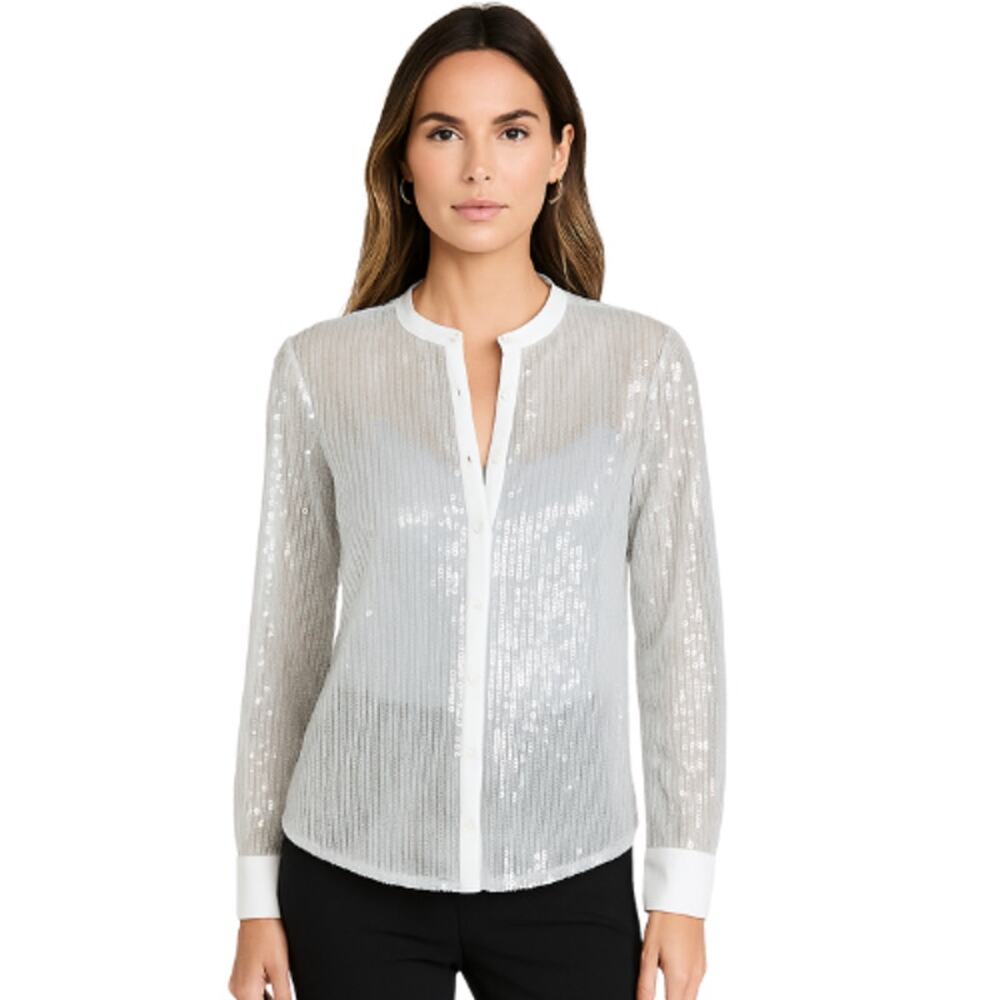 White House Black Market Sequin Sheer Top with Stretch Shell – EUC Size Small